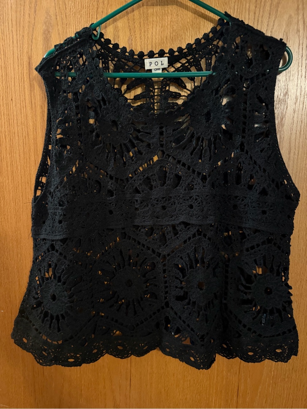 POL Black Crochet Tank Top